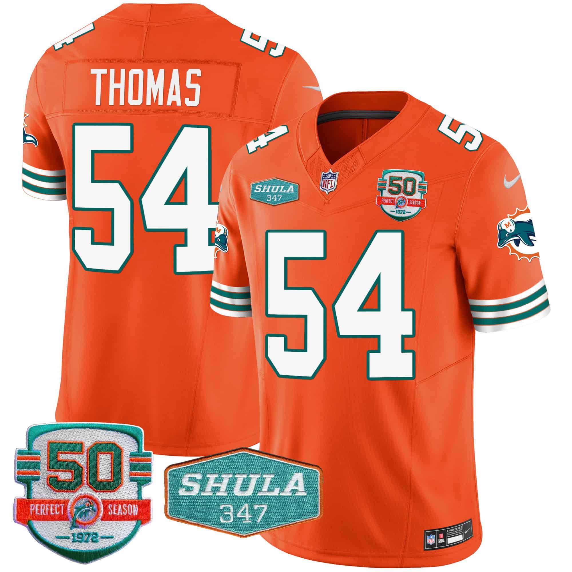 Men Miami Dolphins #54 Thomas Orange 2024 Nike Throwback Shula 347 Patch Vapor NFL Jersey->indianapolis colts->NFL Jersey